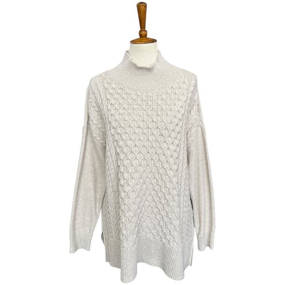 NWT Crown & Ivy Knit Fisherman Coastal Oatmeal Mock Neck Sweater Size Medium - Picture 1 of 9